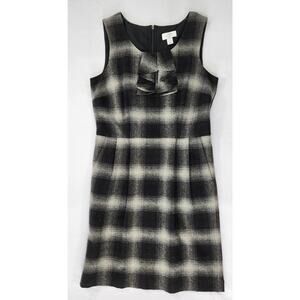 Ann Taylor LOFT Dress Womens Petite 6 Black Plaid Wool Sleeveless Pockets Ruffle